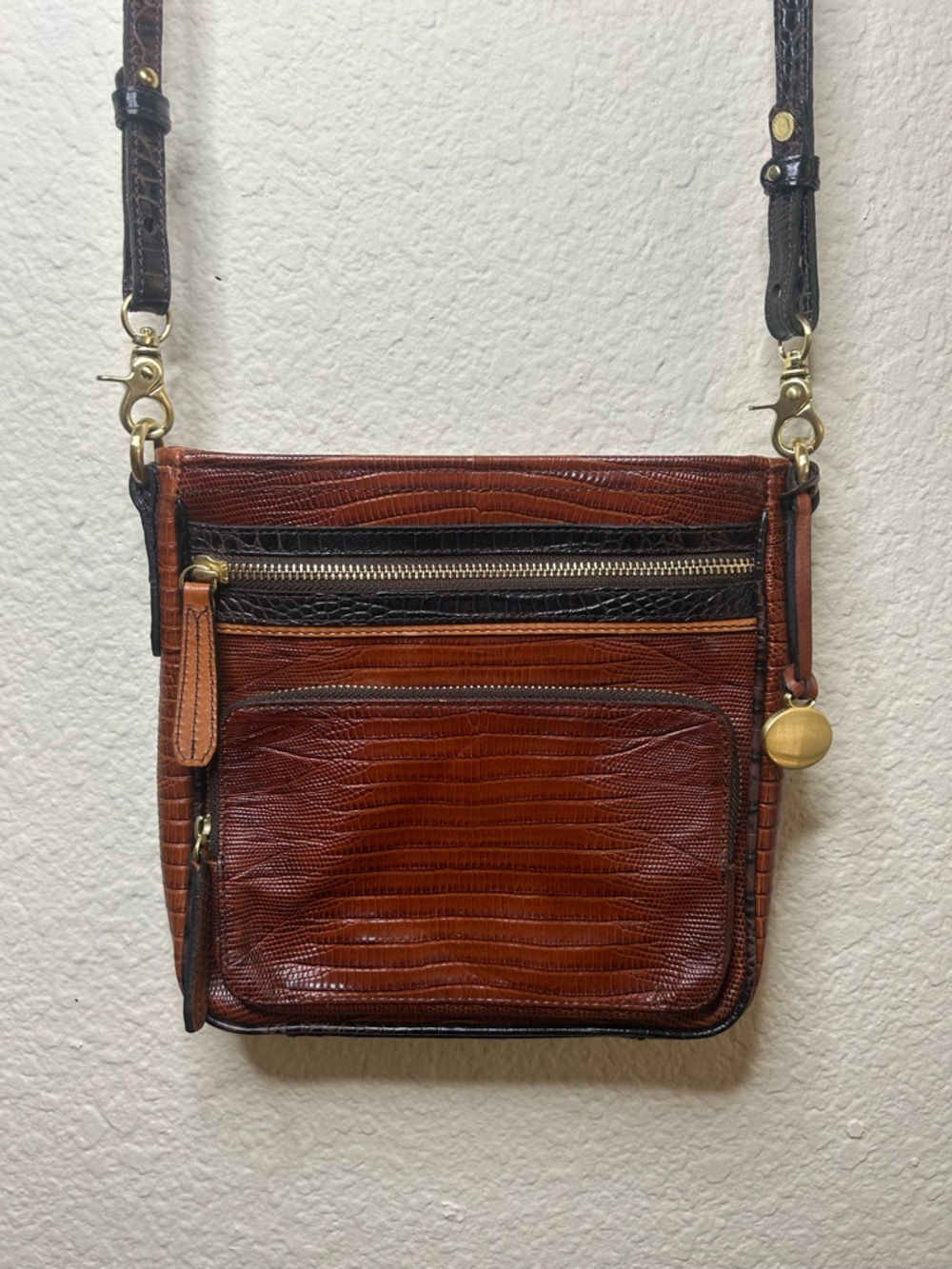 Brahmin‎ Leather Crossbody Bag in Brown Casual Western Festival Rustic Rodeo